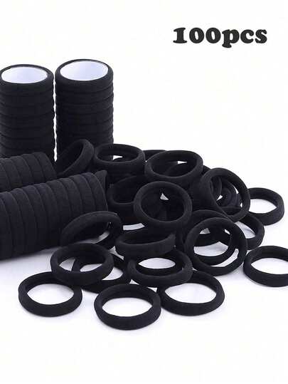 100 Pcs/Set Fashion Simple Black Color Basic 4cm Simple Solid Colors Elastic Head Bands For Women Girls Casual, Hair Bobble, Hair Tie ,Hair Accessories, Ponytail Holders, Hair Elastics, Hair Rubber Bands, Hair Bobbles ,Home,Skincare Accessories,Hair Rope Hair Ties Head Accessories Elastic Band