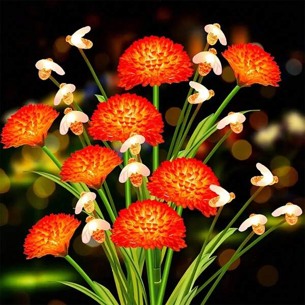 Luces solares de jardín con diseño de abeja oscilante, luces decorativas de canal para jardín exterior, luces de canal LED naranja y amarillo para jardines exteriores, patios o decoraciones de patio, regalos perfectos para mujeres en el Día de la Madre, luces de patio