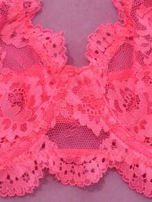 女士性感内衣网眼透视吊带背心 2 件套 - 螢光粉 - 查看 8