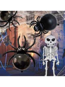 4pcs Halloween Spider & Accessories Balloon Set, Black Cartoon Spider Design, Suitable For Halloween, Day Of The Dead, Haunted House Parties, Commercial & Residential Decor, Fun Birthday Party Decorations