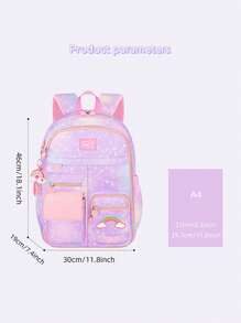 1 pieza Mochila con estampado de corazón arcoíris con colgante lindo de arcoíris y margarita, de alta capacidad con múltiples bolsillos, correa para el hombro ajustable, forro de poliéster, cierre de cremallera, tela impermeable, adecuado para ir y venir, uso diario, bolsa escolar, regalo para volver a la escuela