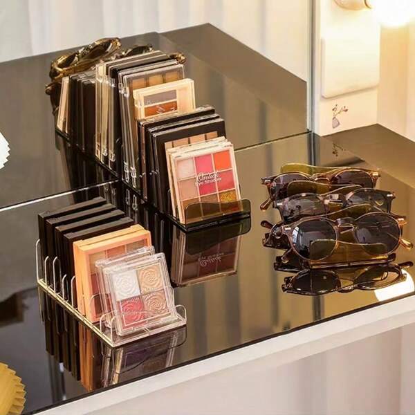 قطعة واحدة من منظم مستحضرات التجميل مع أدراج ومقصورات لظلال العيون الشفافة والمساحيق ومنتجات المكياج الأخرى، رف للحفاظ على مستحضرات التجميل على المكتب، هدية لعيد الحب