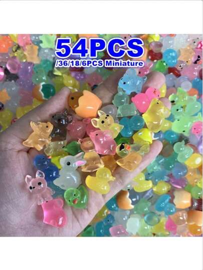 6/18/36/54PCS Various Luminous Mini Resin Animal Mushroom Figurines Glow In The Dark Miniature Figures Ornament Fairy Garden Accessories Aquarium Landscape Bonsai Dollhouse Decor