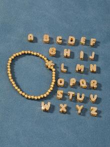 1 件闪亮锆石字母 A-Z 串珠手链，幸运串珠弹力手链适合日常佩戴、宴会、派对