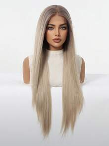 金色渐变色 13*3.5 高清透气透明蕾丝前假发 - 30 英寸超长直发 - 耐热合成假发 - 非常适合日常、派对、舞会 - 女士万圣节服装假发