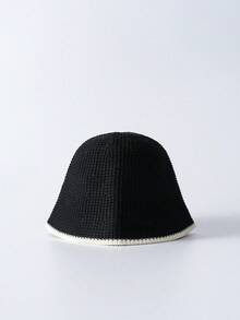 CHICVUE 1pc Women Contrast Trim Fashionable Bucket Hat For Daily Life Casual Winter Fall Winter Gifts - Black and White - View 4