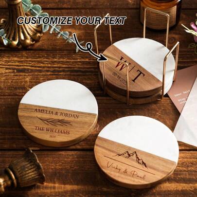 1PC Personalized Coasters Set,Engraved Coaster Set,Wedding Gift,Anniversary,Engagement,Bridal Shower,New Home, Housewarming Gifts,Wedding Favors