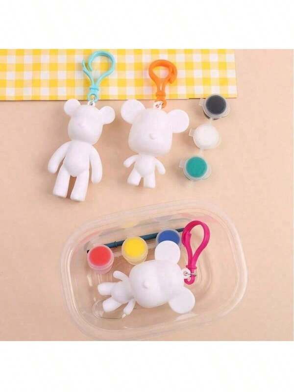6pcs Creative Diy Keychain Pendant Toy Set, With 3 Color Liquid Color Paint Bear Keychain, Meaningful Gift For Friends, Can Be Used As Keychain, Bag Pendant, Car Hanging Decoration, Birthday/Party/Festival Gift, Wall Decoration, Jewelry Accessory, Table Decoration,Handcrafted Creative Gift,Homemade Graffiti, Graffiti Manual Pendant(Big Bear And Little Bear Random)