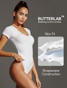 IUGA Bodysuits Women Tummy Control Short Sleeve Body Suits Womens Compression Slimming Thong Bodysuit - White - View 2