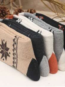 5 pares de meias de inverno masculinas, meias de lã grossas e felpudas da moda, outono/inverno