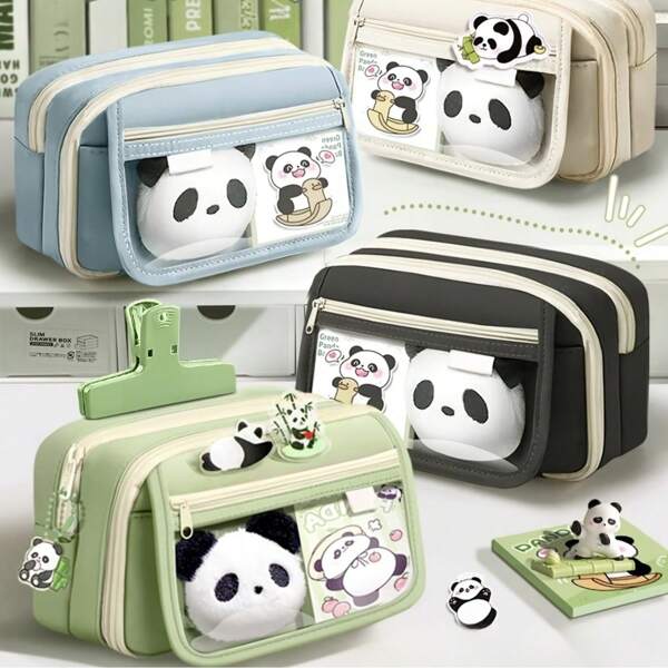 Seven-Piece Panda Pencil Case Set - Panda - School Supplies - Includes Panda Doll Stickers And Pencil Case - Back To School Supplie,Pencil Pouch,School Bag