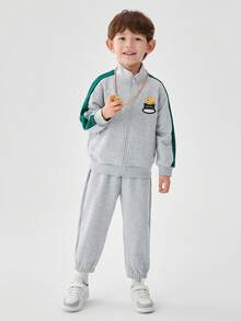 Set de 2 piezas Chaqueta y pantalones casuales con bloque de color para niño pequeño - Gris claro - Ver 2