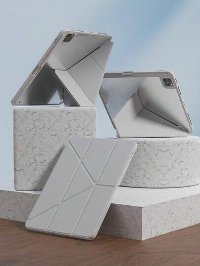 Solid Color Y-Fold Flat Protective Case, Compatible With IPad 11 (A16 2025), Multi-Angle Stand, Pencil Slot, Acrylic Back Cover, Anti-Bending, Magnetic Auto Sleep/Wake Function, Suitable For IPad 10th Gen (2022), Includes Lens Protection Film, Also Fits IPad Air 4/Air 5/Air 11 (M2)/Air 11 (M3) 2025, IPad 7th/8th/9th Gen (10.2"), And IPad Pro 11 (2018, 2020, 2021, 2022), PU Leather Material, Gray