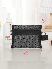 1个/3个装爱心印花化妆包植绒透明收纳袋，口红补妆卡包随身化妆包大容量便携式化妆包，口红零钱包洗漱包旅行便携收纳包女士口红小袋网眼化妆包贝壳袋收纳镂空洗漱包，爱心印花透明网眼化妆包旅行洗漱用品旅行必备度假暑假返校学习用品包女士旅行化妆包