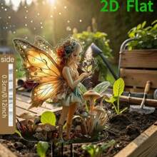 1PC/2pcs, Acrylic Butterfly Fairy Garden Stake With Mushroom Pattern, Suitable For Potted Plants, Lawn Decoration, Courtyard Garden Accessories, 2D, Christmas Decoration