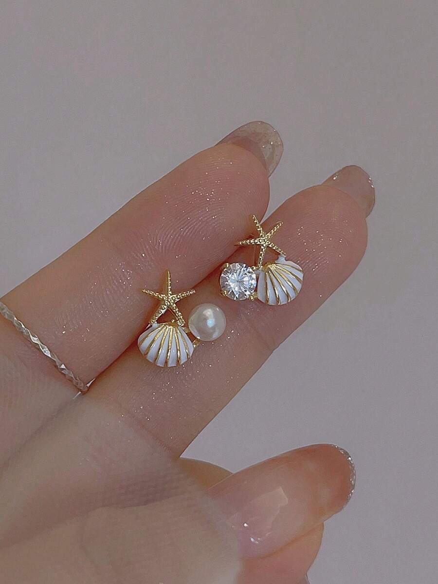 1 Pair Elegant Oily White Shell & Starfish Beach Resort Earrings - Starfish Shells - View 1