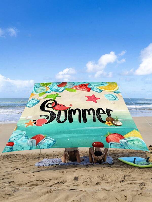 1pc Vibrant Holiday Printed Canopy, Outdoor Patio Garden Shade, Beach Camping Awning, Oversized Car Canopy, Digital Print Pattern, Washable, Color-Fastness, (Poles Not Included), Comes With Ropes
