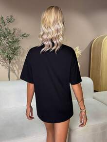 Manon Tanti Kaos Oblong Ukuran Besar Unisex Kasual Musim Panas Musim Semi Liburan Koleksi Pakaian Sehari-hari - Hitam - View 2