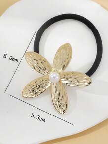 1 pezzo Fermaglio per capelli elegante e minimalista con design floreale geometrico, 5 petali in metallo e perla, adatto per code di cavallo e basette, perfetto come regalo di gioielleria per tutte le stagioni, elastico per capelli, accessori per capelli dorati, accessori per capelli, fermacode, elastici per capelli