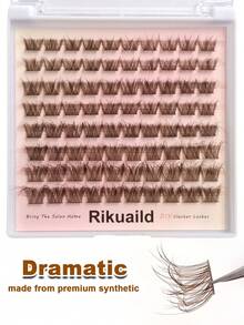 Rikuaild 80pcs Brown Fluffy False Eyelashes, D-Curl Lifting & Moisturizing Effect, Delicate Criss-Cross Faux Mink Lashes, Natural & Lengthening Eyelash Clusters, Individual Lashes - D - View 2