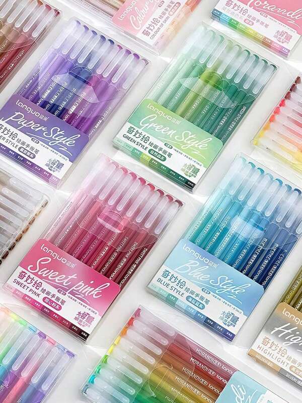 9pcs Morandi Color Gel Pens Set Gradient Colour Clear Barrel 0.6mm Ballpoint Liner Marker For Drawing Highlighting Back To School