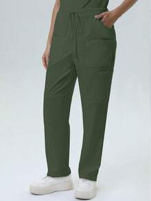 Women's /Nursing Pants, Comfortable Pants, Solid Color Simple Multi-Pocket Pants Spring - Dark Green - View 6