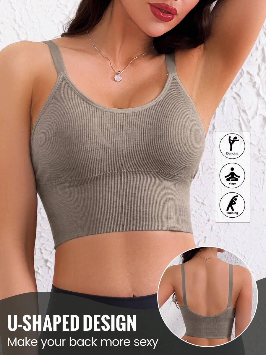 女士无缝薄垫运动文胸，无钢圈，提升力，防震，防下垂