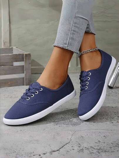 Comfortable Women's Canvas Lace-Up Shoes - Soft Breathable Sneakers For Walking & Running