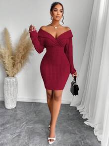 Blazique فستان كاجوال أنيق للنساء من أماريلو لموسم الخريف والشتاء 2024، بتصميم كتف واحد وقماش مطاطي بلون واحد، قابل للارتداء بطريقتين مختلفتين، مناسب للحياة اليومية والمواعدة والحفلات - أحمر غامق - مشاهدة 4