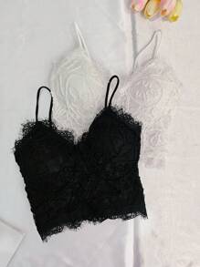 2pcs Lace Sexy Camisole Bra Top Underwear Layering Tank Tops, Backless Tube Crop Top Suitable For Wear As Outerwear