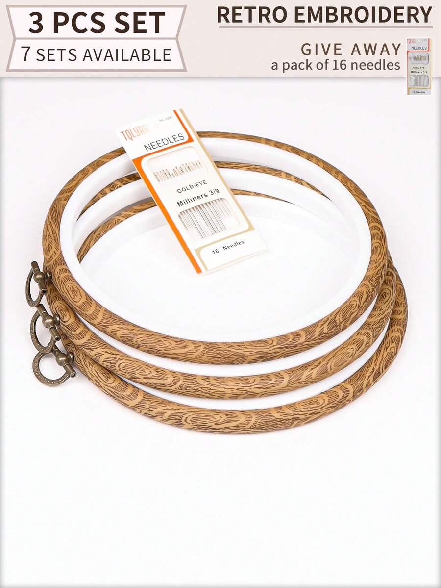 3 قطع إطارات تطريز خشبية بنية مزخرفة على طراز قديم، متوفرة ب- 7 أحجام، مصنوعة من ABS و PVC مع خطافات معدنية للتعليق، مناسبة لديكور المنزل والجدران وزينة عيد الميلاد وعيد الهالوين، إكسسوارات للهاتف والحقيبة والملابس، ديكورات للمكتب والسرير، زينة معلقة للسيارة، تأتي مع 16 إبرة