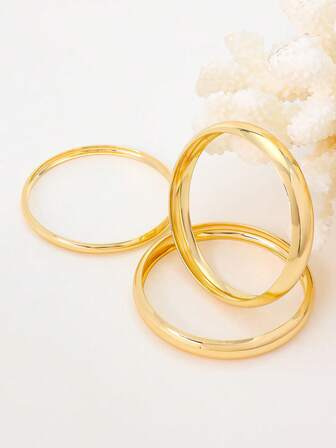 Set de 3 pulseras bangle de metal minimalistas y bohemias, pulseras apilables de tono dorado simple para fiesta, club, citas, regalo para la novia