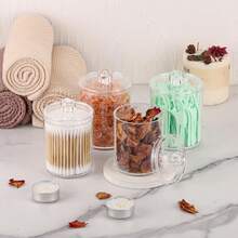 2 Pack Qtip Holder - Restroom Bathroom Organizers With Clear Plastic Apothecary Jars For Cotton Swab, Round Pads, Floss - Clear - View 5