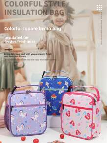 1pc Cartoon Lunch Bag | Large Capacity Bento Box Lunch Bag | Thick Aluminum Foil Insulated Portable Lunch Tote | Lunch Bag, Lunch Box, Floral Pattern, Insulated, Large Capacity, Carry Meals, Bring Lunch To School/Work, Aluminum Foil Thick, Lunch Bag For Office, Kitchen, Kitchen Accessories