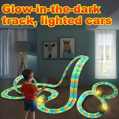 Glowing Racing Track, Dinosaur Toy Racing Track, Transporter Racing Track, Dinosaur Toy Gift, Flexible Track Game Car For Children