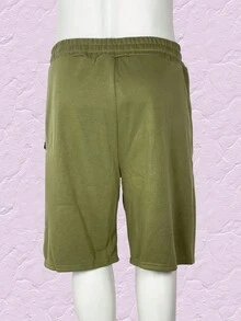 Short casual y deportivo para hombre, talle de cintura natural con cordón y ajuste de pierna suelto, bolsillos funcionales con cierre para mayor seguridad, tela de poliéster y elastano, apto para temporadas de primavera y verano, muy fresco y cómodo, ideal para hacer deporte o el uso casual. - Verde - Ver 2
