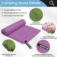 1 pieza Toalla deportiva para exteriores de secado rápido y absorbente, toalla de microfibra para la playa, toalla de viaje compacta y suave, toalla ligera para adultos, toalla deportiva absorbente de sudor, toalla de yoga, toalla de fitness, toalla absorbente de sudor para viajes, yoga, playa, baño, natación, senderismo, escalada, fitness, mochilero, picnics, piscinas, campamento, elementos esenciales de playa u otros deportes