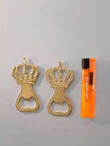 1pc Vintage Gold Crown Bottle Opener, Convenient Portable Beer Opener - Gold - View 4