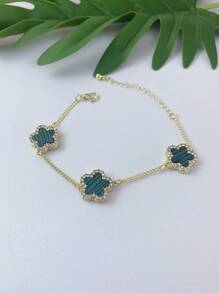 1pc White Clover Rhinestone Decor Elegant Women Bracelet