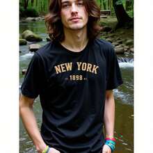 Natee New York Inspired Chic Crew Neck T-Shirt, 100% Cotton Fabric, Crew Neck, Short Sleeve, Regular Fit, All- Season Casual Wear For Men And Teens- Perfect For Running, Hiking, The Beach, And Parties As Gift - Black - View 1