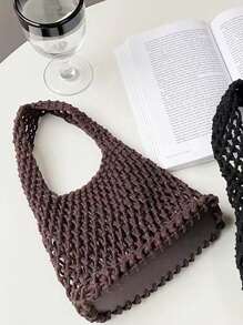 Stylish Hand-Woven Handbag With Exquisite Single Strap Mesh Design,Stylish Hand-Woven Handbag With Exquisite Single Strap Mesh Design, Perfect For Beach Vacations Or Summer Trips, Light And Breathable, Showing A Natural Casual Style
