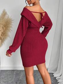 Blazique فستان كاجوال أنيق للنساء من أماريلو لموسم الخريف والشتاء 2024، بتصميم كتف واحد وقماش مطاطي بلون واحد، قابل للارتداء بطريقتين مختلفتين، مناسب للحياة اليومية والمواعدة والحفلات - أحمر غامق - مشاهدة 7