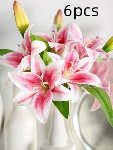 1/2/3/5/6 件丝绸橡胶人造百合花，33 厘米，适用于插花、花卉装饰、花瓶、花园、窗台、婚礼、派对、生日、感恩节、父亲节，高品质逼真花朵 - 粉色 - 查看 14