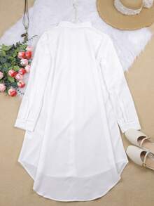 Plus Solid Women Long Sleeve Button Shirts - White - View 2