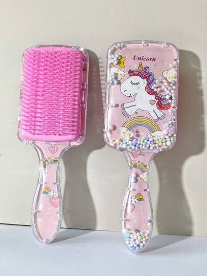 1 pieza Cepillo de pelo mágico y antiestatico con diseño de unicornio adorable, peine de dientes cuadrados para cabello rizado, liso, largo y corto, regalo de cumpleaños perfecto para niñas, amigas o hermanas, también es imprescindible para volver a la escuela y viajar. Este set de cepillos de pelo incluye: Cepillo, Cepillo de pelo, Cepillo de bordes, Peine, Cepillo, Cepillo, Cepillo desenredante