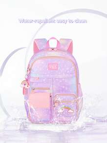 1 pieza Mochila con estampado de corazón arcoíris con colgante lindo de arcoíris y margarita, de alta capacidad con múltiples bolsillos, correa para el hombro ajustable, forro de poliéster, cierre de cremallera, tela impermeable, adecuado para ir y venir, uso diario, bolsa escolar, regalo para volver a la escuela