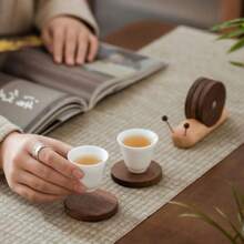1pc Walnut Cartoon Snail Creative Tea Cup Mat Insulation Mat Solid Wood Tea Table Wooden Tea Mat Gift