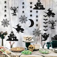 6pcs Gothic Halloween Decorations, Hanging Ornaments Halloween Witch Spider Ghost Bat Hanging Decor, Party Prop Halloween Gift