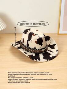 1 pièce Chapeau de cowboy unisexe avec motif de tête de taureau et de vache, convient pour les voyages, les sorties décontractées, les bars, les fêtes de cowboy et un usage quotidien
