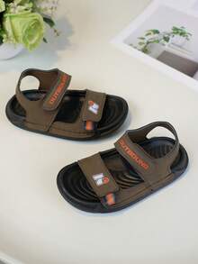 1 双男童休闲百搭平底防滑运动凉鞋,撞色缝线设计,夏季沙滩鞋 - 棕色 - 查看 10